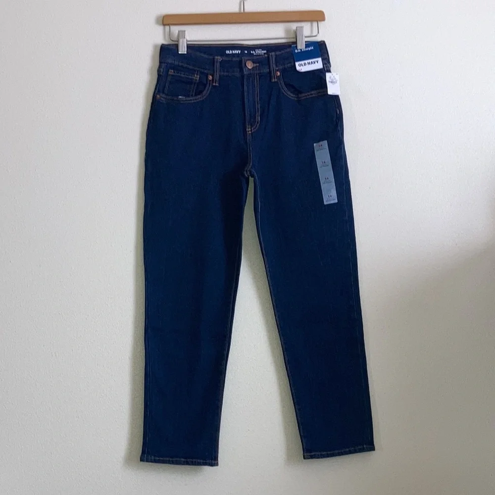 NWT Girls size 14 OG Straight High Rise Crinkly Fern Indigo Blue Jeans Tomboy